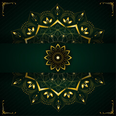 Mandala design with luxury gradient shape | Creative floral ornament design for branding, packaging, business, cover, card, decoration, greeting | Golden vector with dark green background