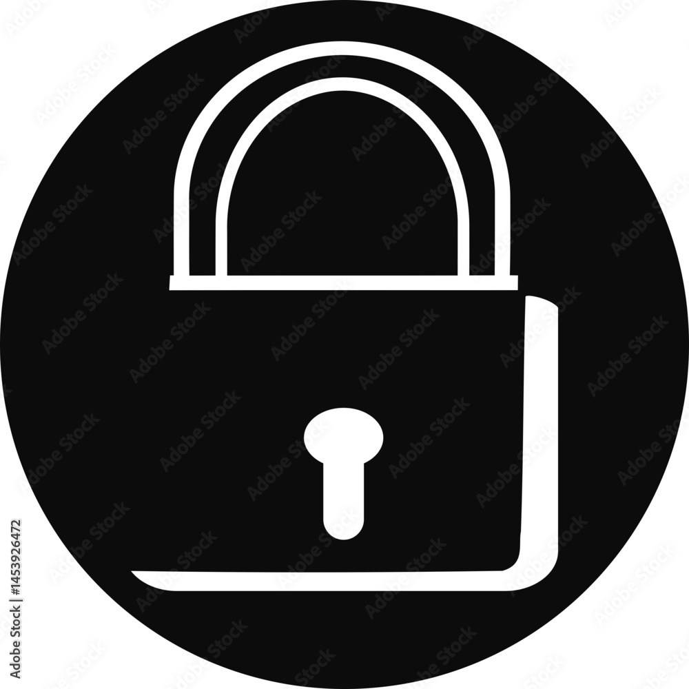 Poster padlock icon in circle for security white/transparent lock symbol on black background access granted