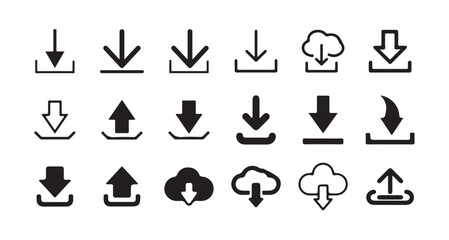 Download upload button icon. Upload icon. Down arrow bottom side symbol. Click here button.Cloud download and upload icon set.cloud arrow vector line art icon symbol. vector illustration eps 10.