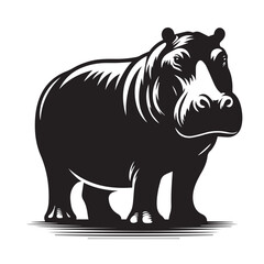 Hippopotamus silhouette illustration vector design, A hippopotamus silhouette vector illustration, Hippopotamus silhouette illustration vector design, hippos set silhouette on white background vector.