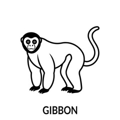 Gibbon Line Art Vector Illustration for Wildlife Jungle and Minimalist Designs