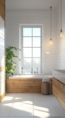 Modern Bathroom Interior with White Tiles and Wooden Accents – Minimalist Home Design and Elegant Decor Inspiration