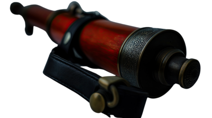 Antique Telescope: A detailed view of an antique telescope, showcasing its vintage design, the craftsmanship of the past, with a leather strap accentuating its classic form.