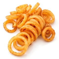Fototapeta premium Delicious golden brown crispy curly fries, a tasty fast food snack