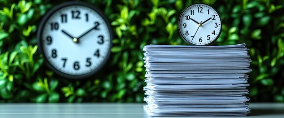Stack of Papers with Clock