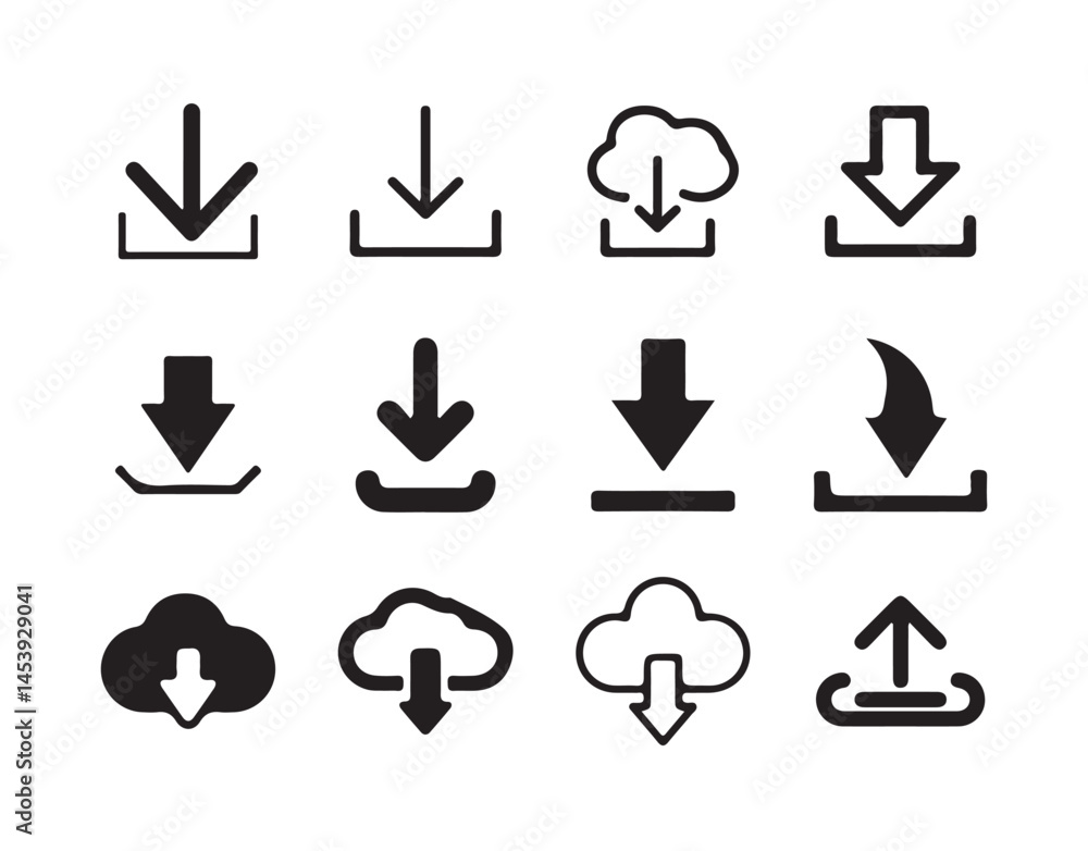 Poster download upload button icon. upload icon. down arrow bottom side symbol. click here button.cloud dow