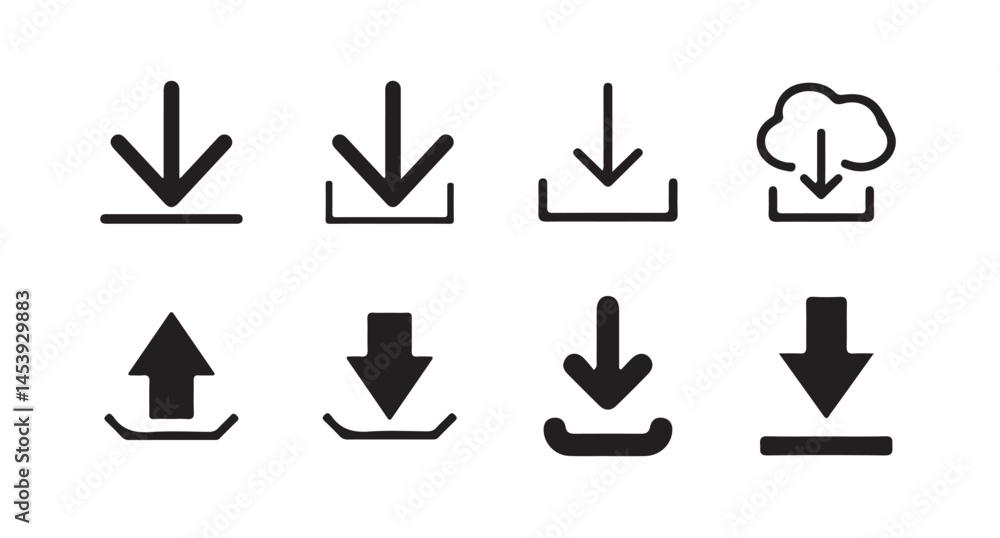 Poster download upload button icon. upload icon. down arrow bottom side symbol. click here button.cloud dow