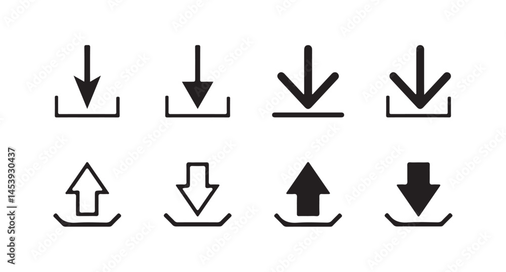 Poster download upload button icon. upload icon. down arrow bottom side symbol. click here button.cloud dow