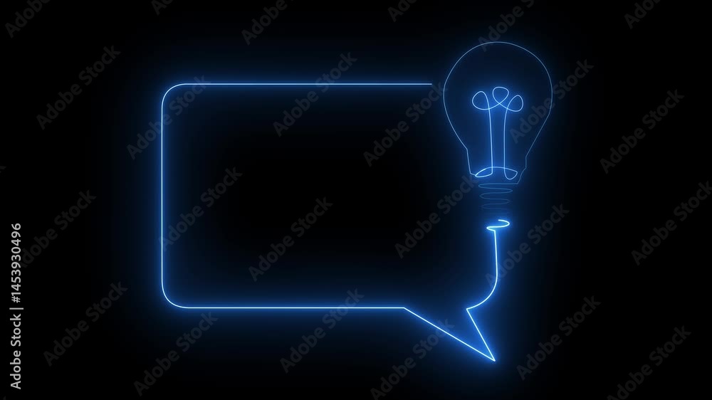 Poster glowing neon message icon animation with creative bulb. simple and creative business idea concept. 4