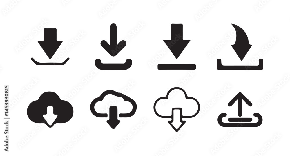 Poster download upload button icon. upload icon. down arrow bottom side symbol. click here button.cloud dow