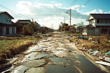 Damaged street after natural disaster