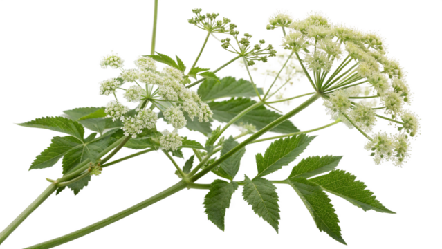 Herbal plant Angelica archangelica or Garden angelica on white or transparent background