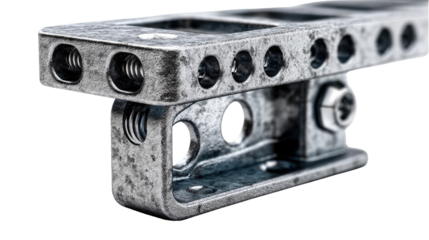 Precision Metal Component: An up-close, high-angle shot of a detailed metal component, emphasizing its intricate design and robust construction.