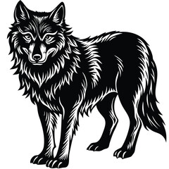 Silhouette of a howling wolf, white background, Wolf walking silhouette illustration animal vector, Wolf howling vector silhouette, wolves running black silhouette vector, Wolf angry silhouette vector