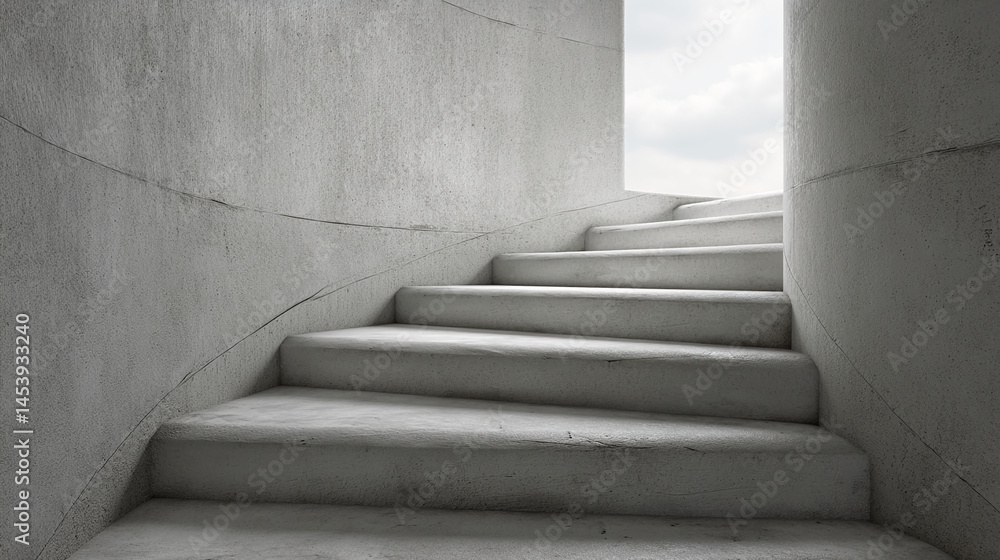 Poster curved concrete staircase ascending towards light, showcasing architectural design and minimalist ae