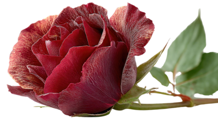 Crimson Rose of Passion: A single, exquisite rose with delicate, swirling petals, unfurls its beauty in a close-up shot, showcasing the captivating patterns and textures that define its elegance.