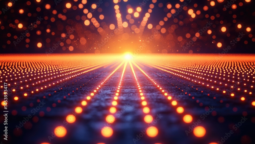 Poster abstract digital pathway illuminated with glowing lights.