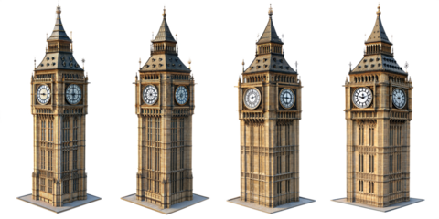 big ben iconic clock tower london four views isolated on white background png
