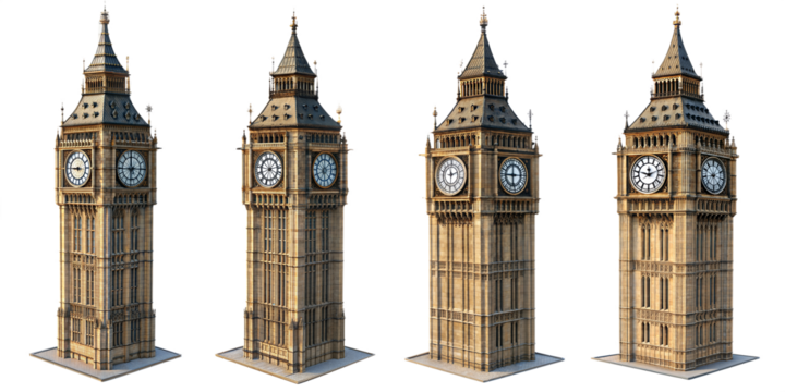 big ben iconic clock tower london four views isolated on white background png