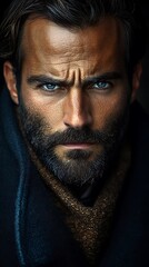 Fototapeta premium Close-up portrait of a man with a serious expression.