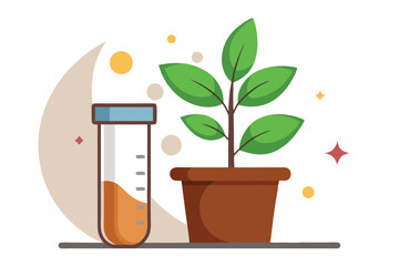 Potted plant and test tube share space, illustrating botany's connection with chemistry