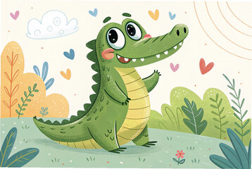 Fototapeta premium Cartoon animal - alligator - caricature. Beautiful and colorful illustration for the children