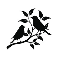birds on a branch icon sign of silhouette vector illustration