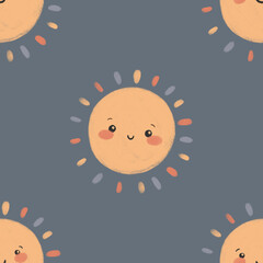 Seamless pattern design. Sun print. Repeat pattern for kids clothes