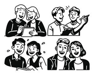 Hand Drawn Line Art Illustrations of People Engaging in Creative Activities