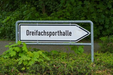 Sign showing direction to dreifachsporthalle sports hall in germany