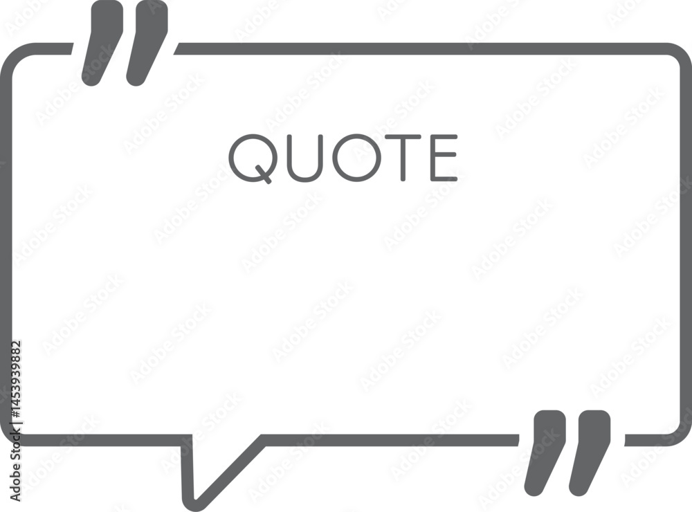Poster rectangular empty quote box with quotation marks inviting to write inspiring and motivational quote 