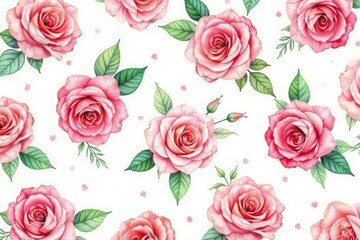 Obraz premium Delicate watercolor roses repeat in a soft, vintage style , roses, art, design element