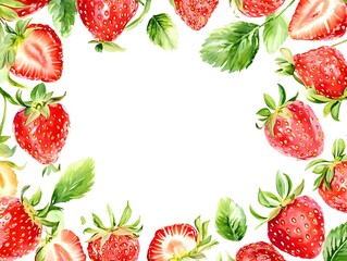 Watercolor Strawberry Frame Design, Hand Painted Strawberry Border Illustration, Strawberry Wreath Watercolor Decor, Strawberry Frame Decoration, Strawberry Border Art for Design