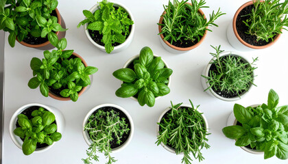 Growing fresh herbs indoors home kitchen photography natural light aerial view gardening tips