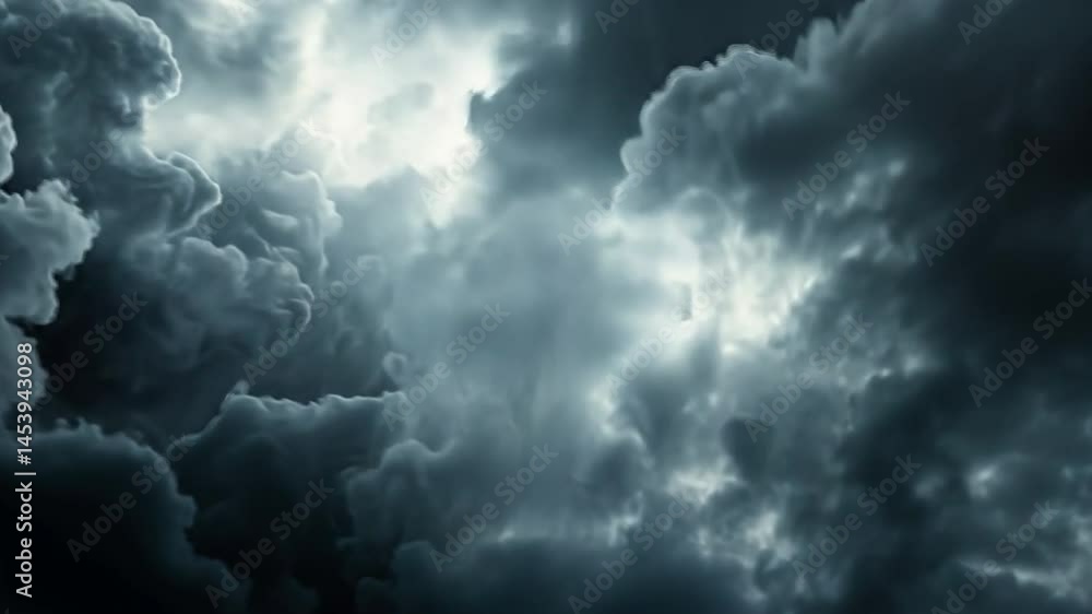 Poster dramatic dark clouds swirl in sky, creating moody atmosphere that evokes power of nature and impendi