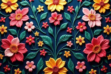 Intricate floral textile showing repeating motif, surface, design