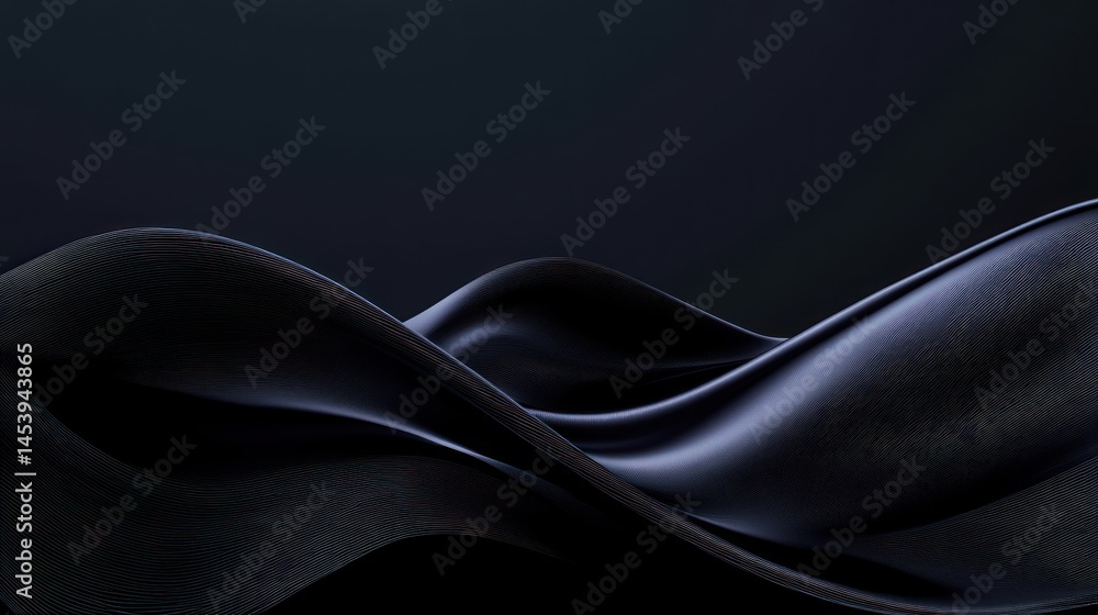 Aufkleber smooth black waves with silky texture against dark background create abstract minimalist composition