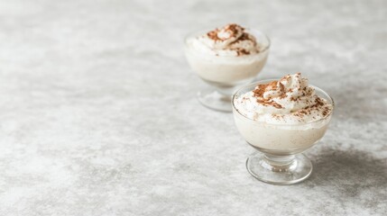 Creamy Dessert Treat with Whipped Topping and Chocolate Shavings in Elegant Glass Bowls