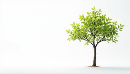 Obraz premium Single young tree, delicate branches, white backdrop, white, spring, studio