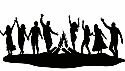 Obraz premium Joyful celebration around bonfire silhouette, togetherness and fun
