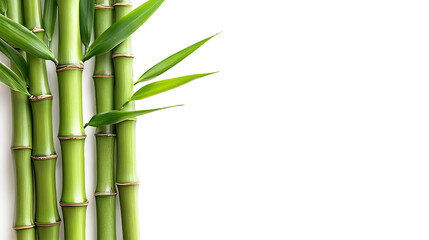 Lush Green Bamboo stalks and leaves nature isolated on a white background