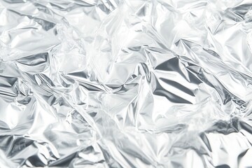 Shimmering crumpled aluminum foil texture reflecting light in an abstract, artistic manner