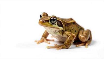 Obraz premium Brown frog on plain white, speckled skin visible , close-up, skin, creature