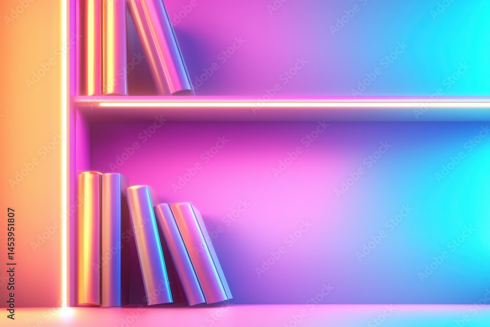 Aufkleber vibrant bookshelf design showcasing bold patterns creative workspace digital art modern environment 