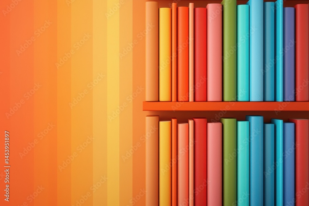 Aufkleber colorful bookshelf displaying a vibrant array of books in a cozy reading nook indoor environment wit