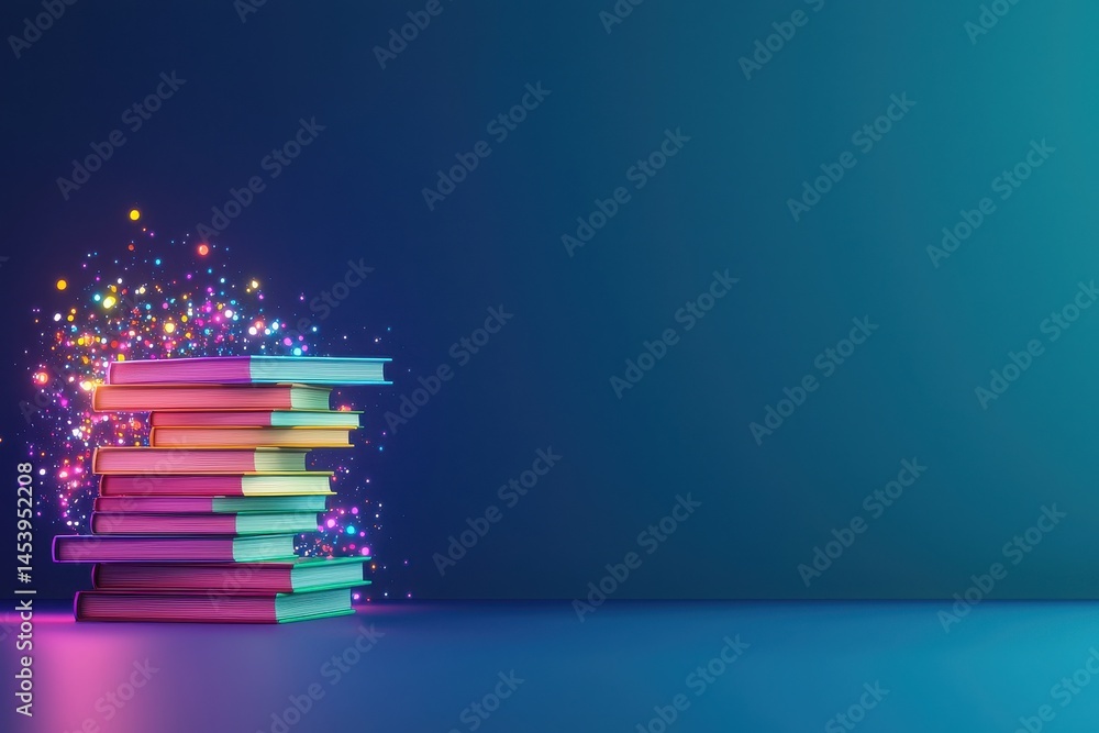 Aufkleber abstract floating library of rainbow books illuminating imagination in a dreamlike environment for c
