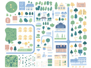 Flat City Map Elements – Vector Icons