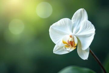 Obraz premium Delicate white orchid blossom, pristine background , closeup, photography