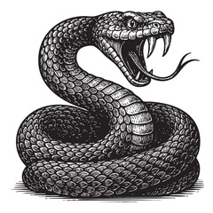 Fototapeta premium coiled snake woodcut engraving vector illustration