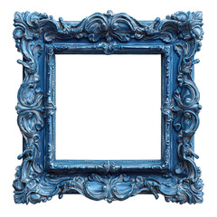 Blue ornate picture frame isolated on white png detailed picture frame png antique blue frame png carved photo holder png transparent background image
